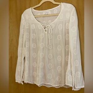 Velvet By Graham & Spencer Off-White Long Sleeve Sheer Embroidered Blouse